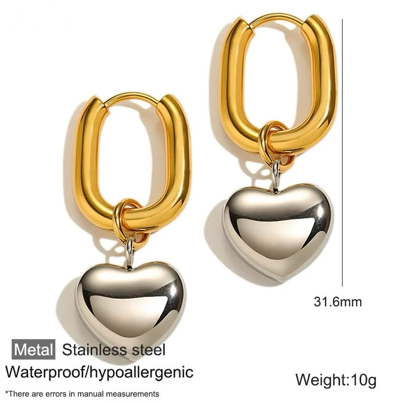 Two Tone Heart Drop Earrings
