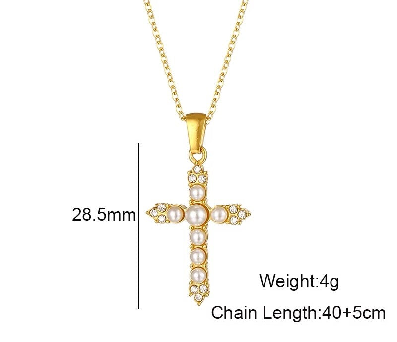 Cross Pearl Pendant Necklace
