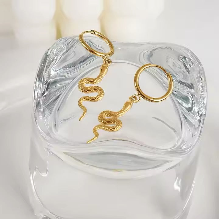 Snake Drop Hoop Earrings