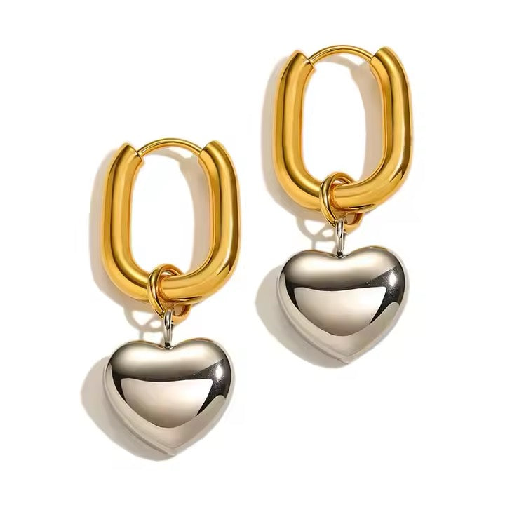 Two Tone Heart Drop Earrings