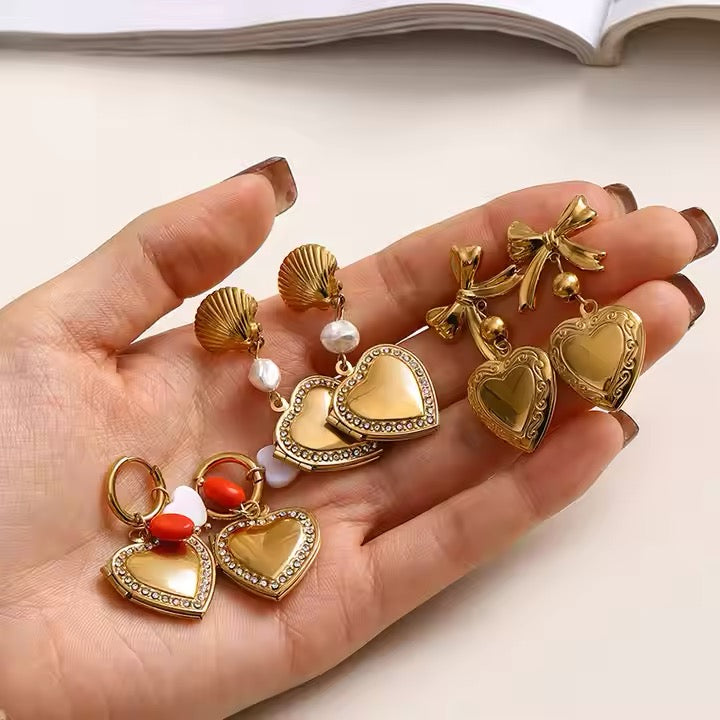 Heart Drop Charm Earrings