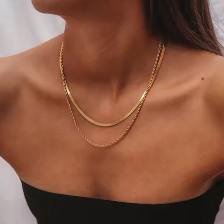 Flat Herringbone Snake Chain Necklace