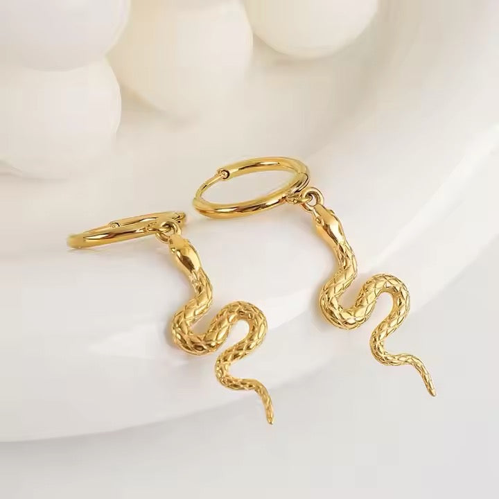 Snake Drop Hoop Earrings
