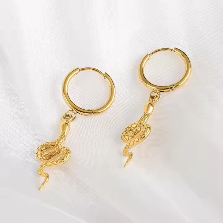 Snake Drop Hoop Earrings