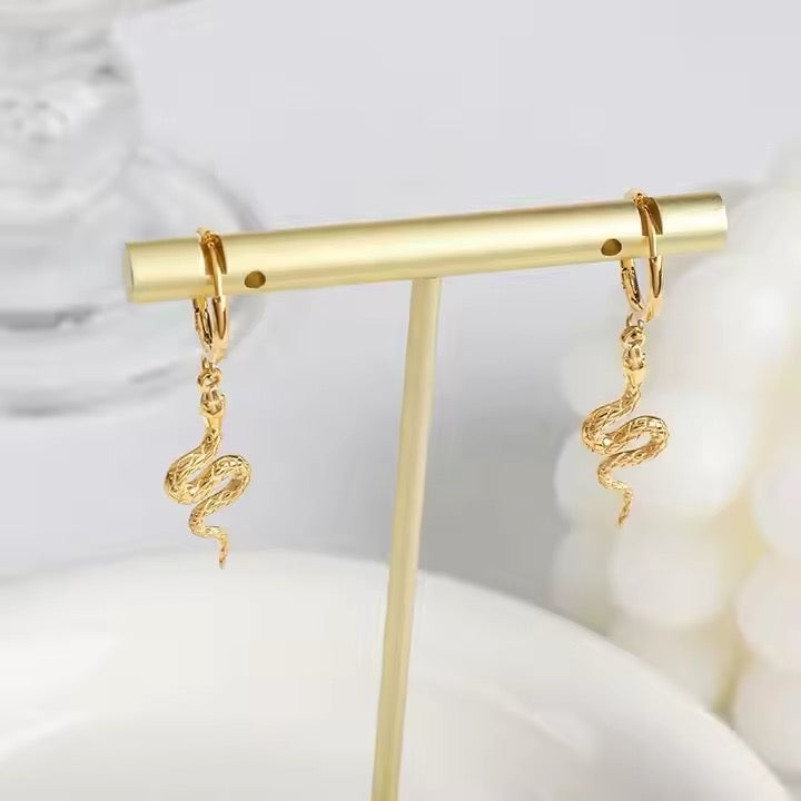 Snake Drop Hoop Earrings