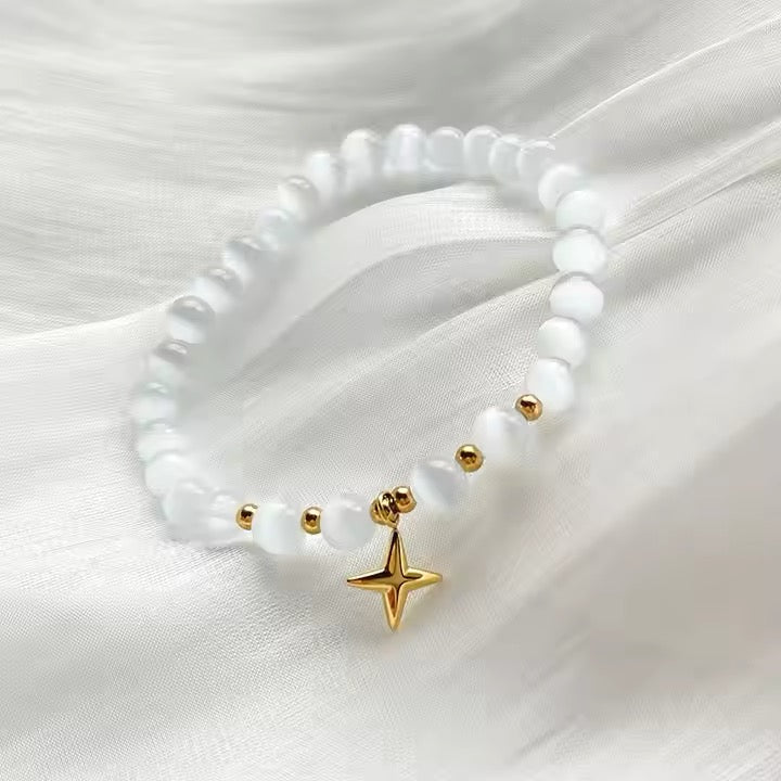 North Star Astral and Moon Elastic Opal Stone Bead Charm Bracelet