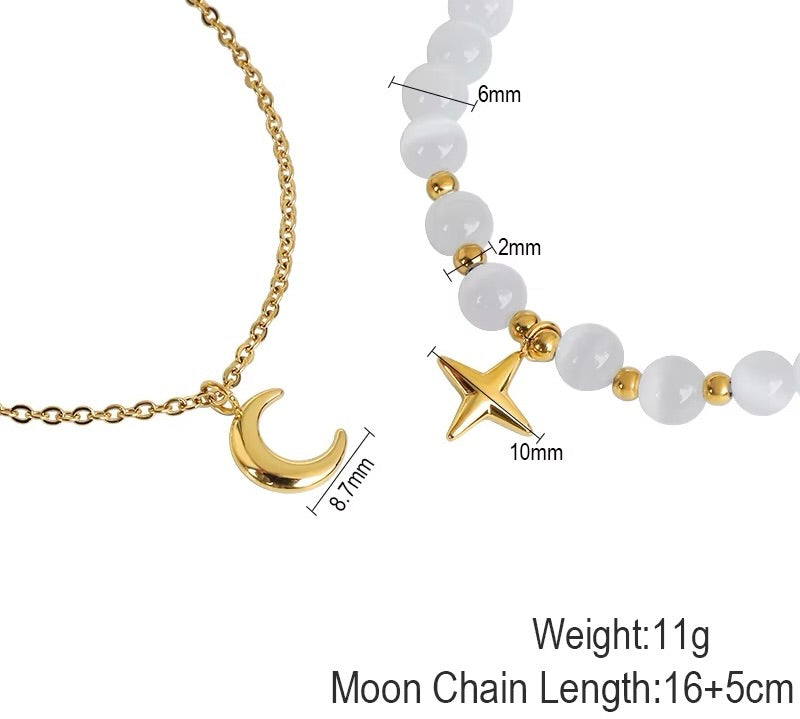 North Star Astral and Moon Elastic Opal Stone Bead Charm Bracelet