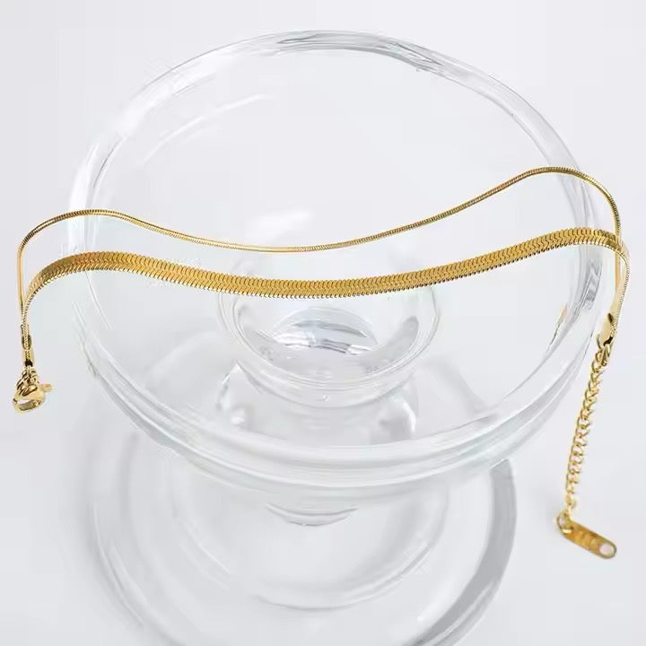Double Layer Flat Herringbone Snake Chain Bracelet