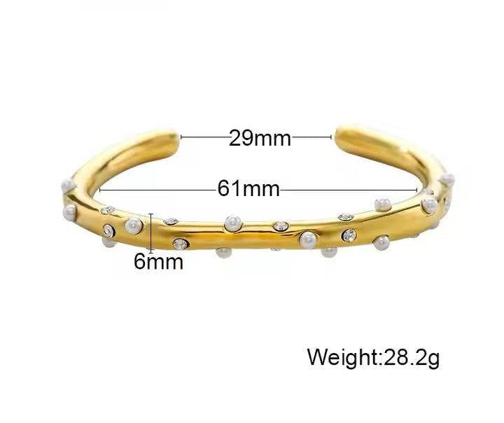 Pave Pearlet Zircon Open Cuff Bangle Bracelet