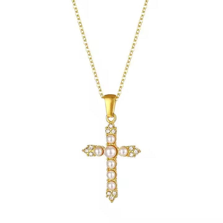 Cross Pearl Pendant Necklace